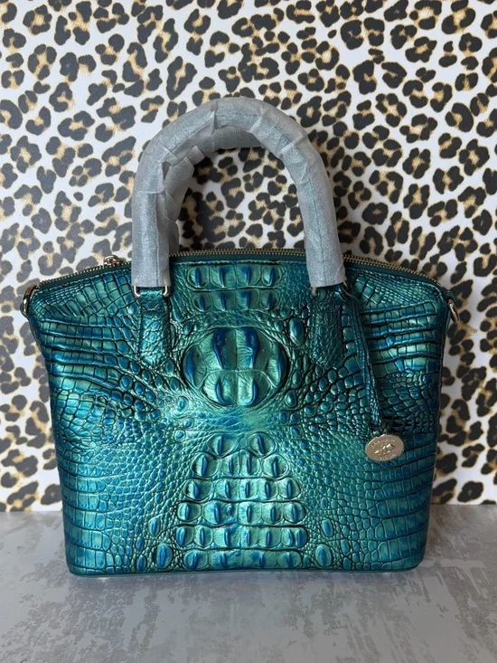 Brahmin Teal Iridescent Croc-Embossed Top-Handle Satchel - Picture 12 of 12
